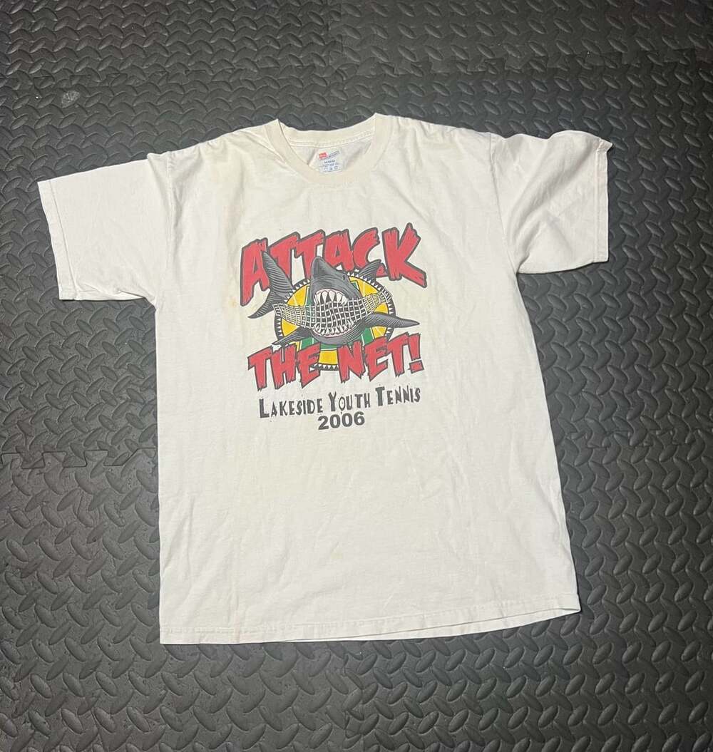 Hanes Authentic Lakeside Youth Tennis 2006 Attack The Net T-Shirt M/M/M White